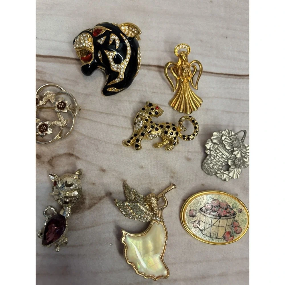 Vintage Brooch Lot Rhinestone‎ Animal Cat Panther Angel Sarah Coventry Flapper